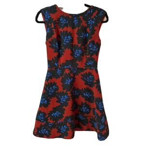 J. Crew Womens Dress 2 Red Blue Floral A Line Sleeveless Lined